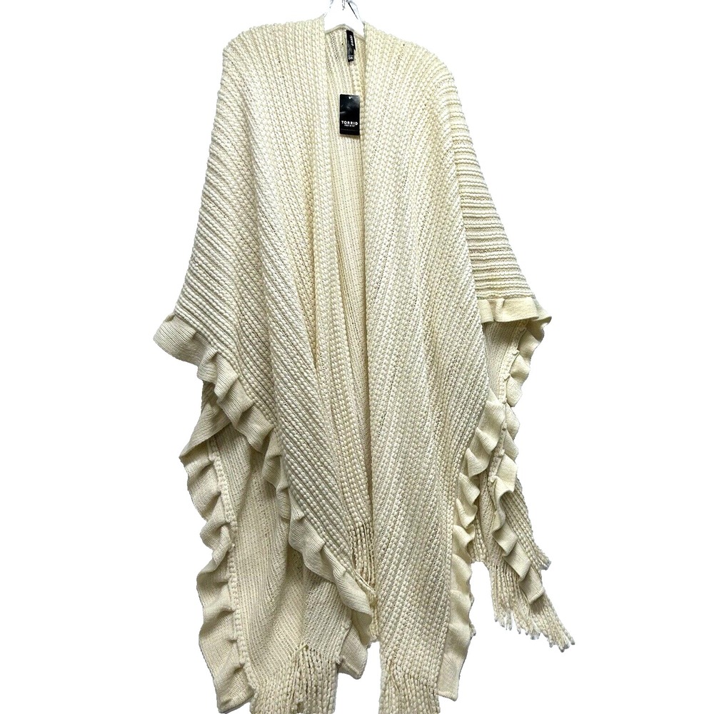 Torrid Women's One Size 4R Cream Sequin Mix Cozy Ruffle Shawl (HU)